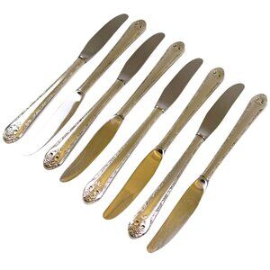 Lovely Lady Grille Knives (Set of 8) Vintage Holmes & Edwards Inlaid Silverplate